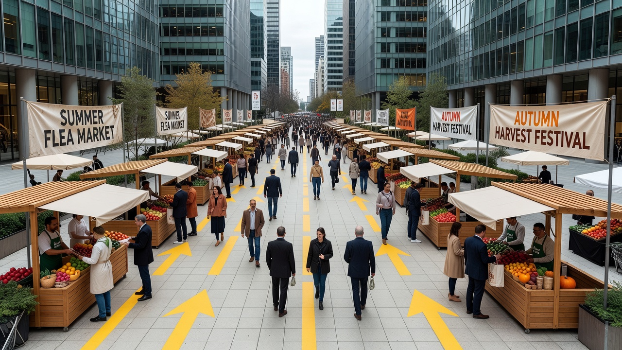 Unpacking How Paced Plaza Layouts Reshape Vendor Interactions and Seasonal Market Rhythms in Dense City Centers